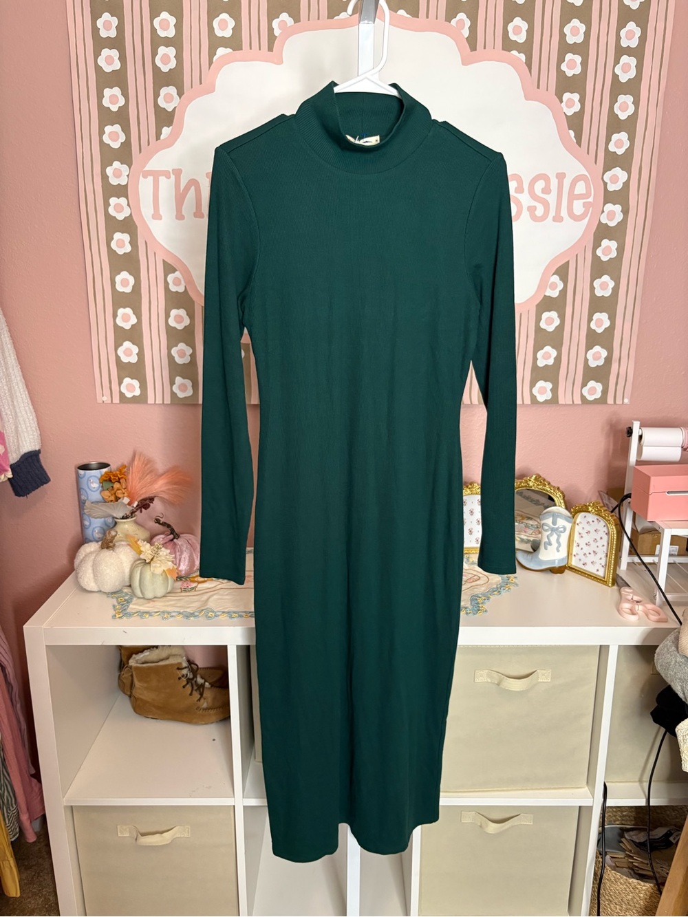 Marine layer NWT Green ribbed turtleneck midi dress